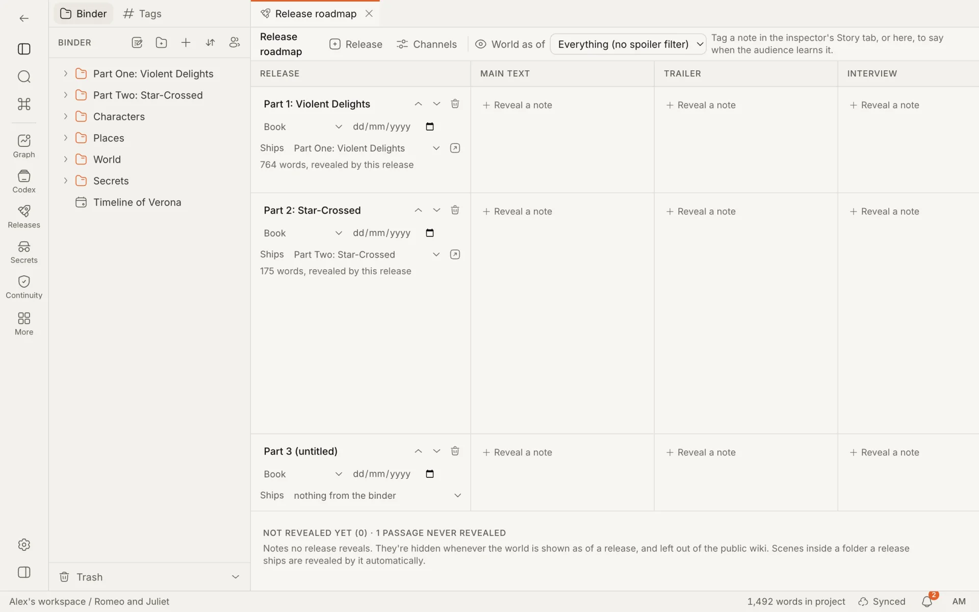 The Release roadmap: a row for each of three releases and a column for each channel, with the World as of menu in the toolbar